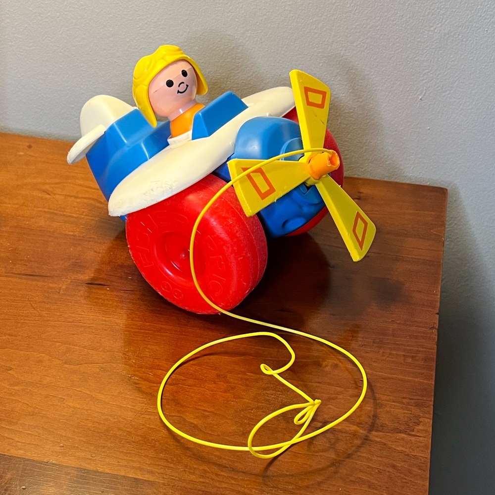 Vintage Fisher Price Airplane Pull Toy little people pilot 1980